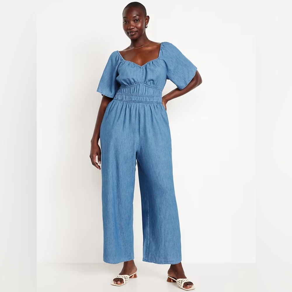 Old navy // waist defined smocked jumpsuit denim